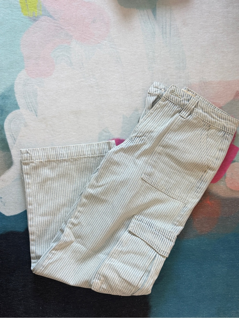 Grey Bandit Light Wash Striped Denim Cargo Pants